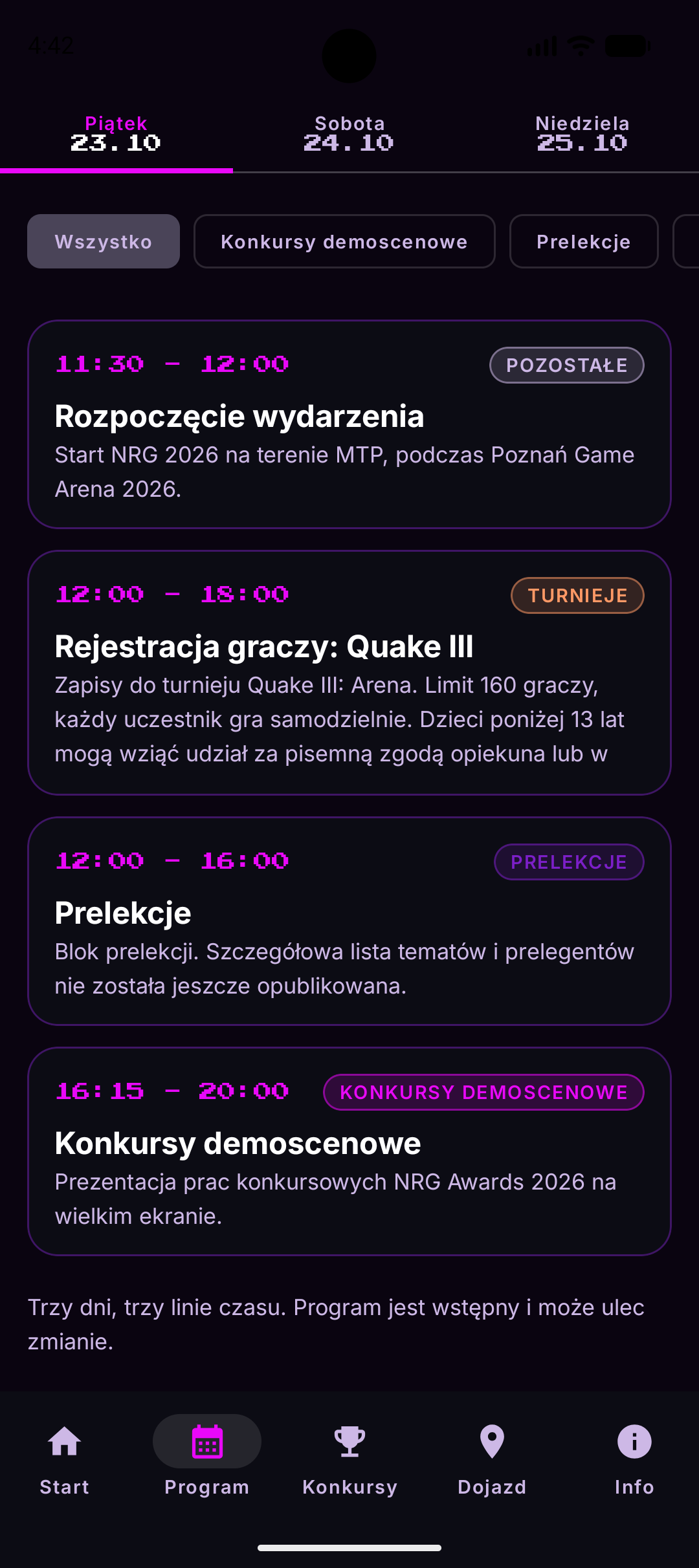 NRG Awards — categories and competitions
