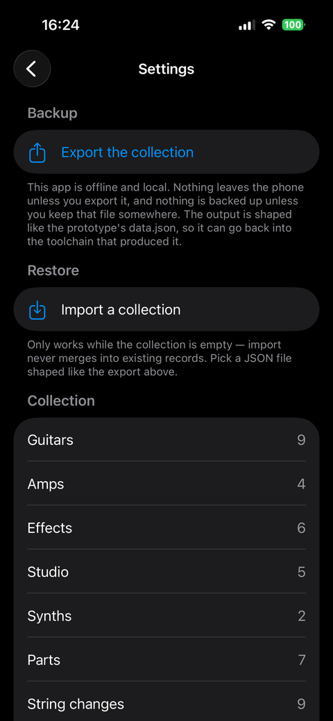 Export & import your entire collection in one tap